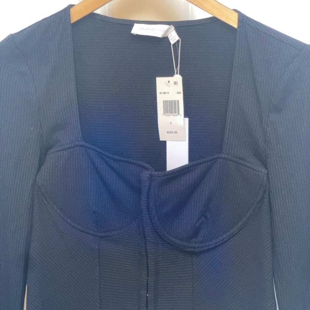 NEW Jonathan Simkhai {$225} Women's Black Ribbed Bustier Long-Sleeve Crop Top Lg - Picture 5 of 11